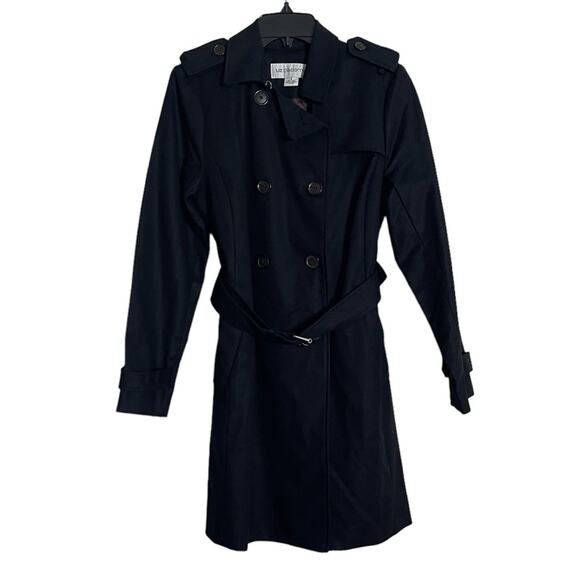 Liz Claiborne Double Breast Mid Length Trench Coat Black Size S - Picture 1 of 6